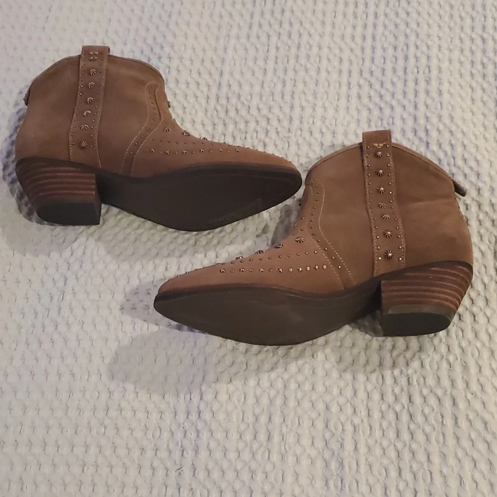 Sam Edelman Brian Bootie Western Studded Boots Sz 6 Taupe Suede (#5)